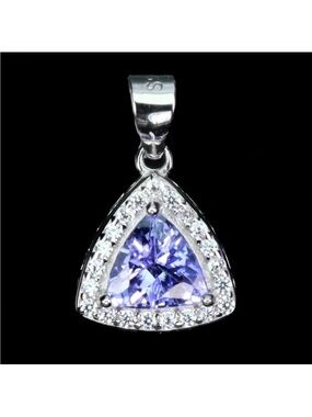 Genuine Tanzanite Trillion w/ Halo in 925 Sterling Silver Pendant Necklace 18”